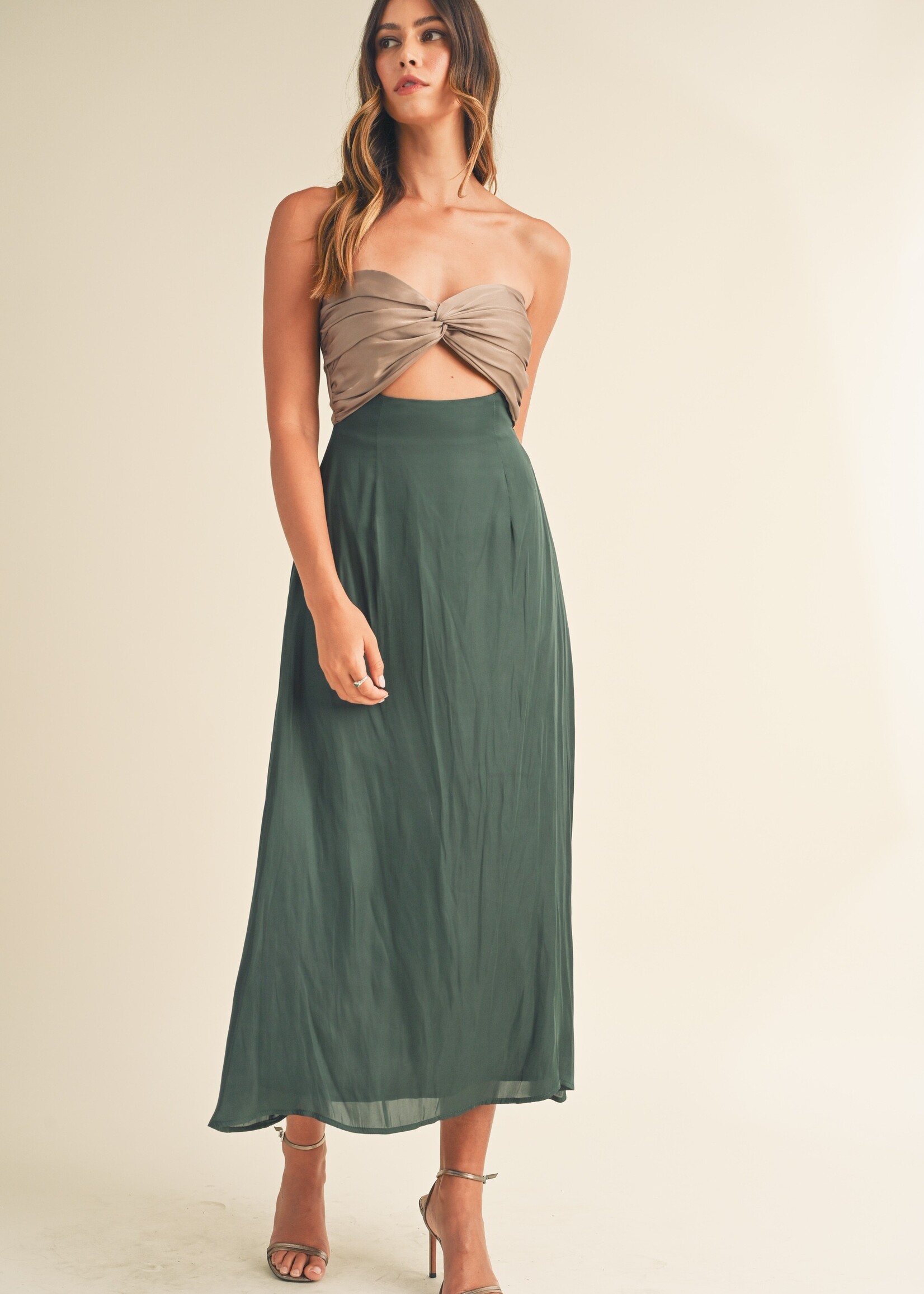 Two Tone Strapless Midi Dress