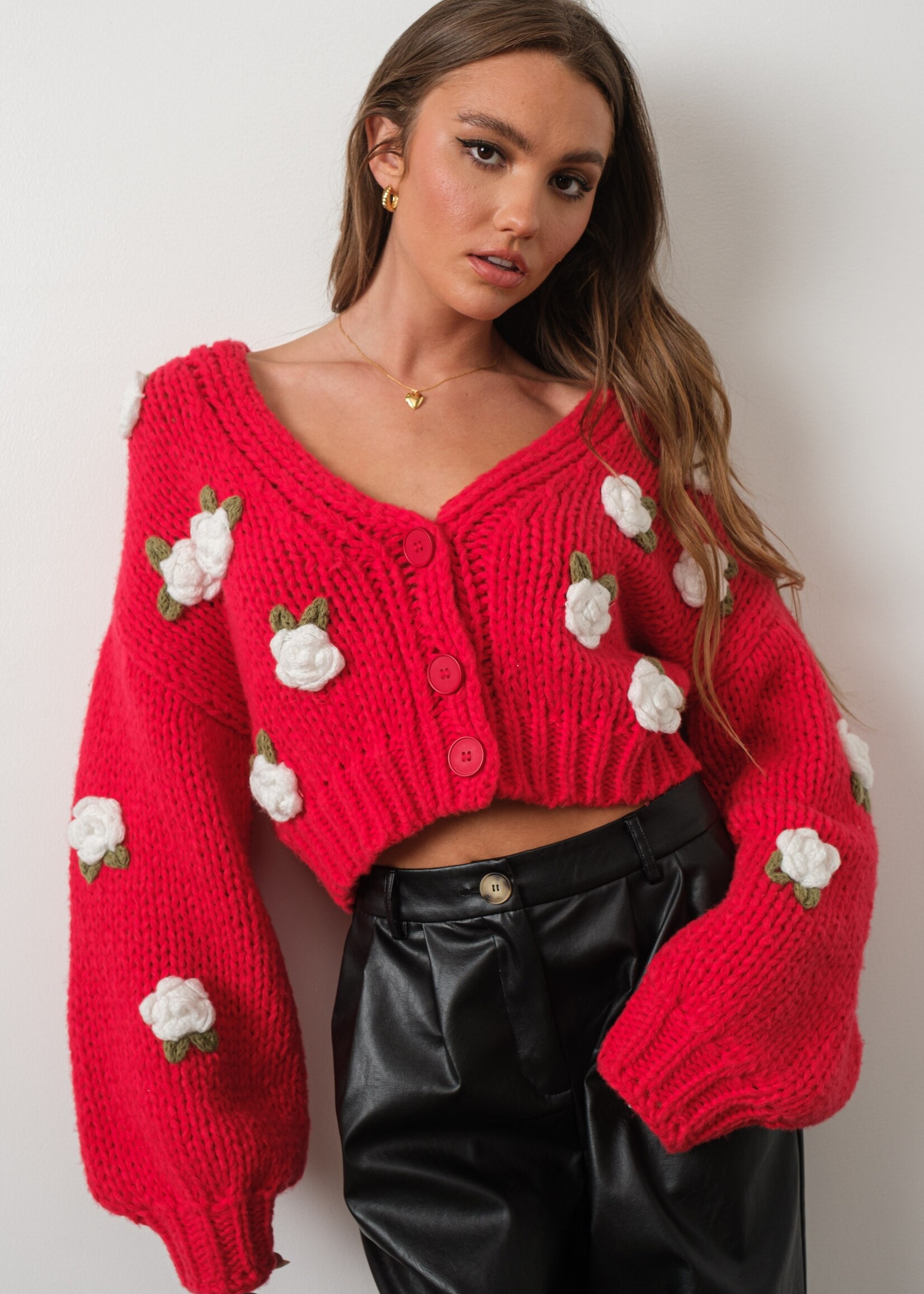 3D Rose Knitted Cardigan