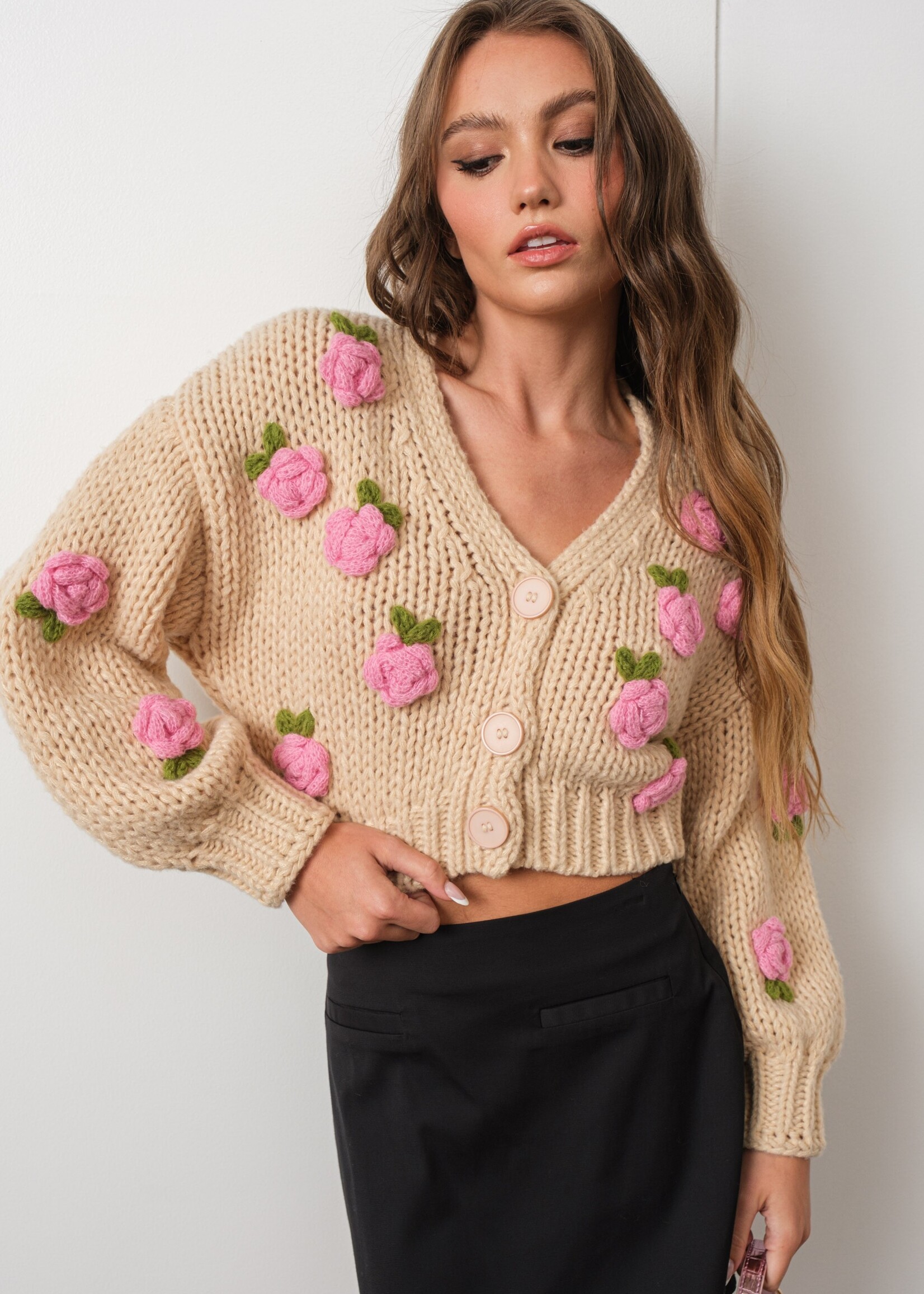 3D Rose Knitted Cardigan