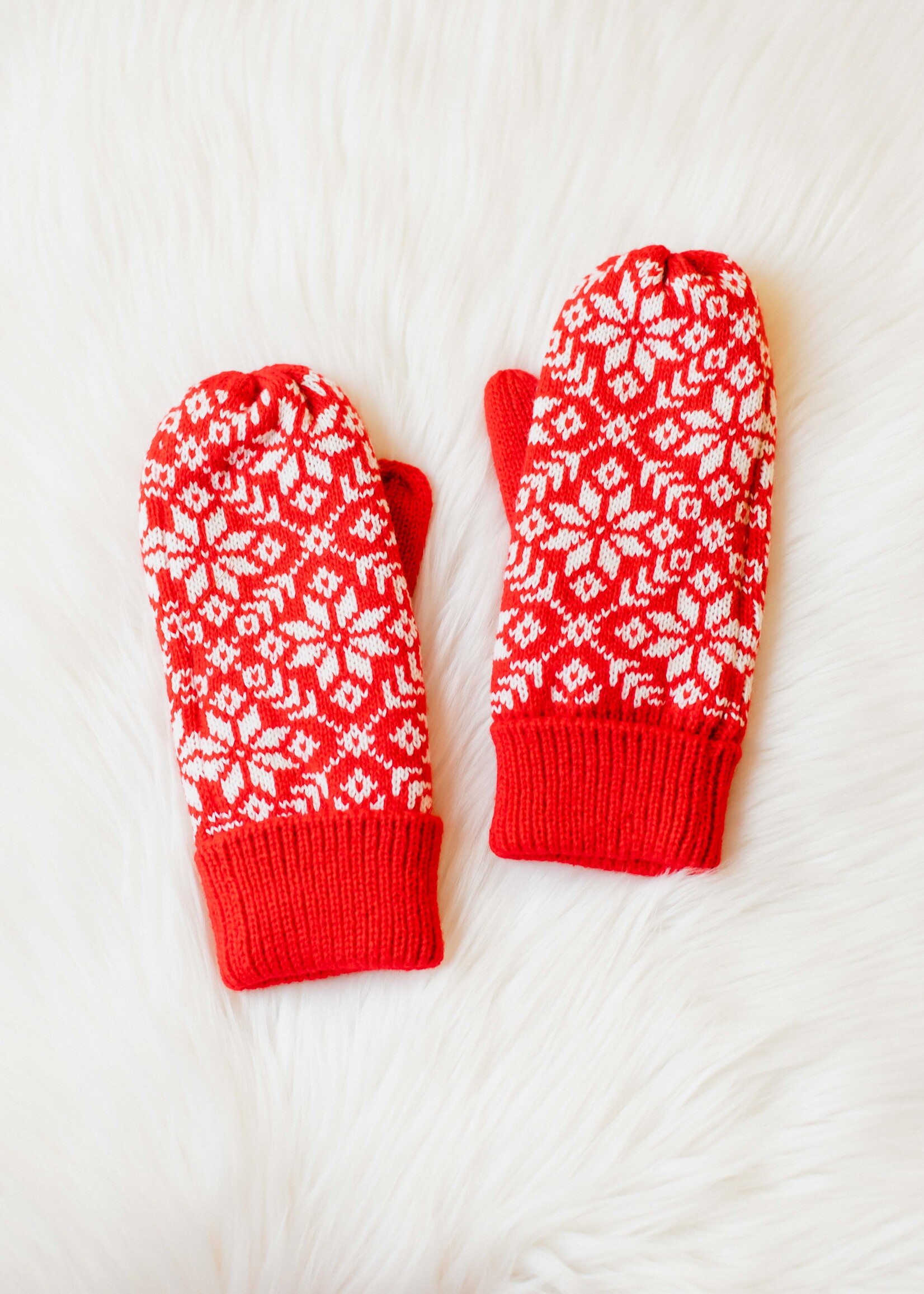 Women's Textured Fleece-Lined Knit Mittens