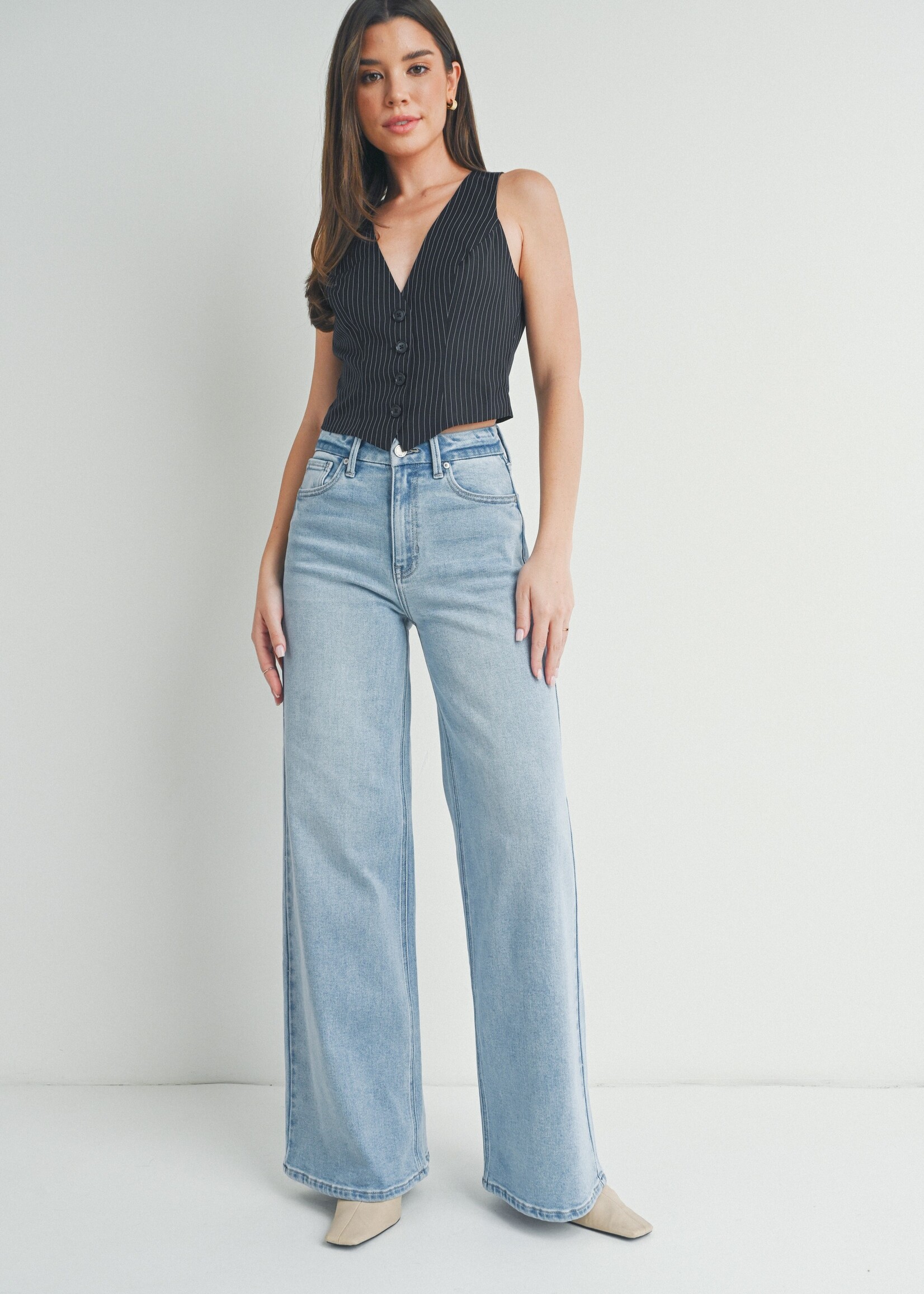 High Rise Palazzo Wide Leg Jeans