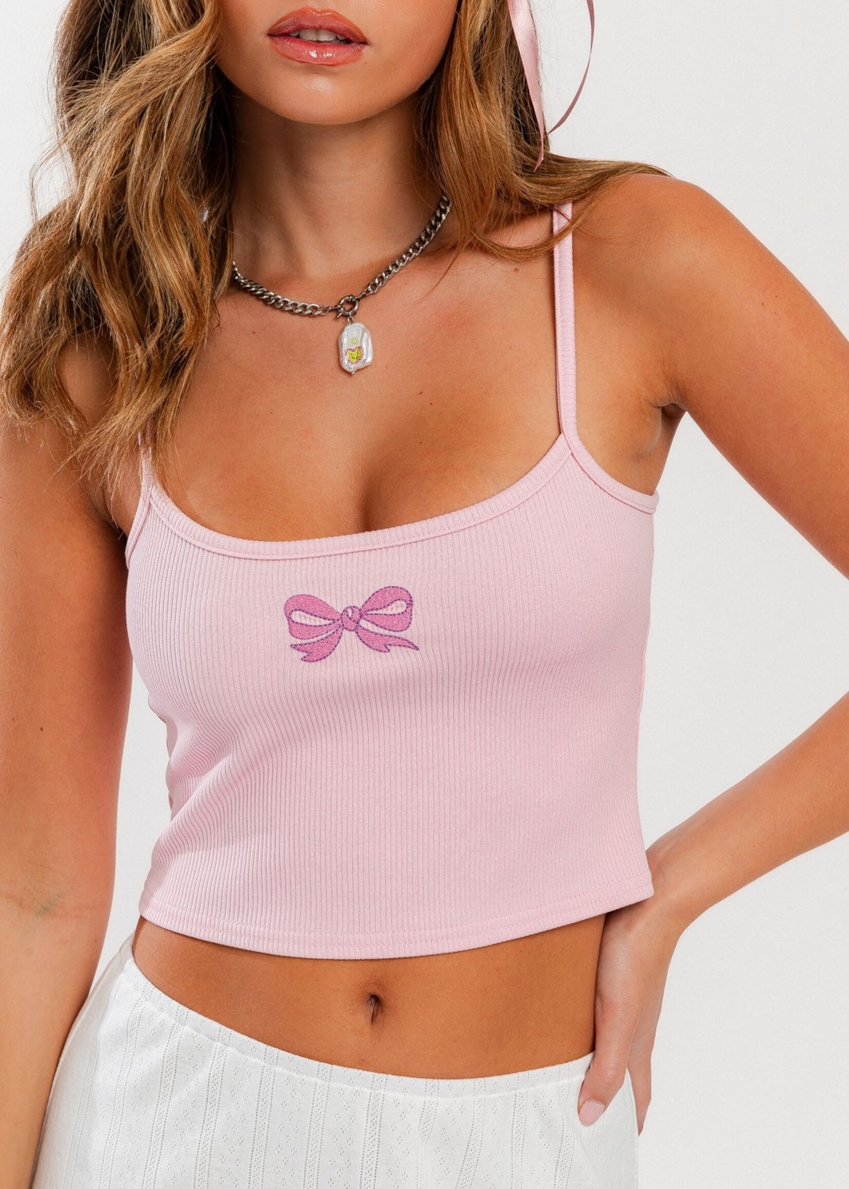 Embroidery Bow Tank Top