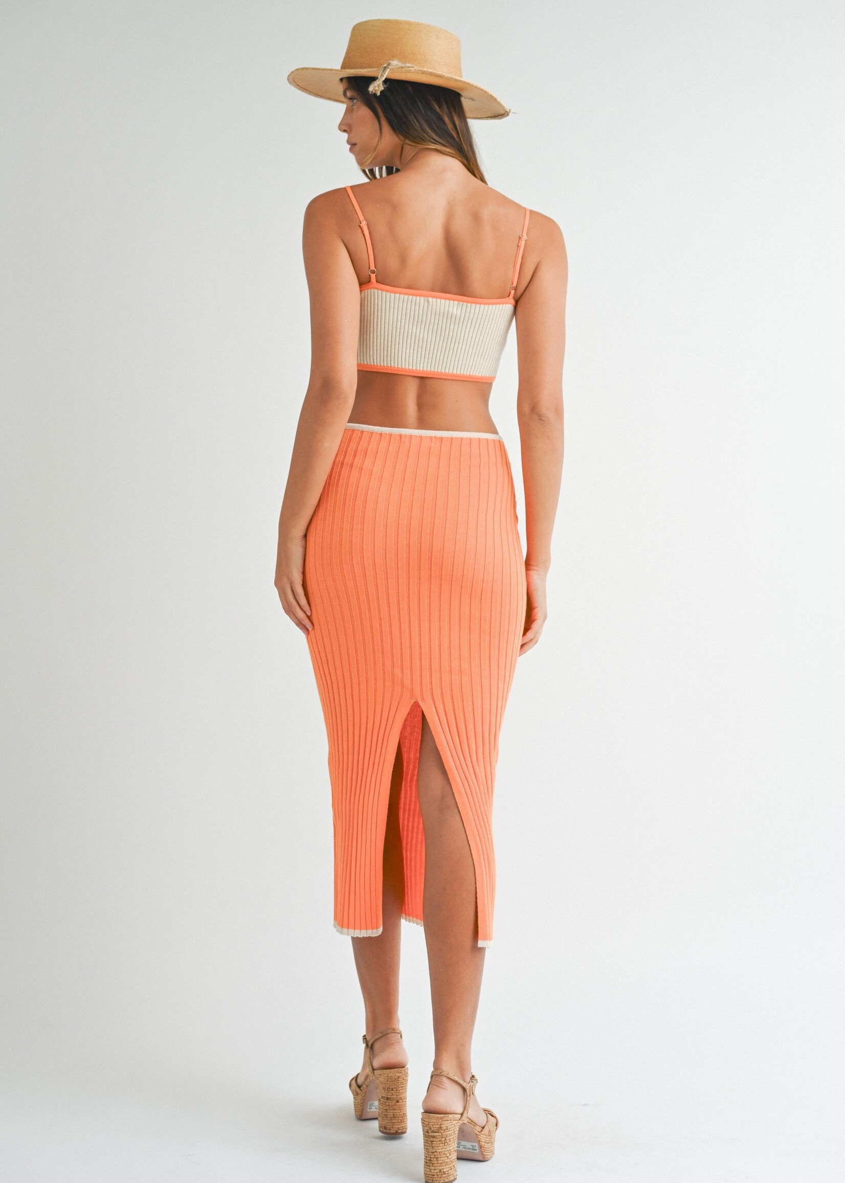 Ribbed Colorblock Cutout Midi Dress