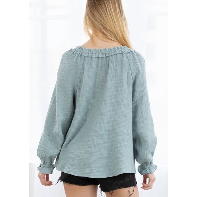 The Coryell Peasant Top in Dusty Teal