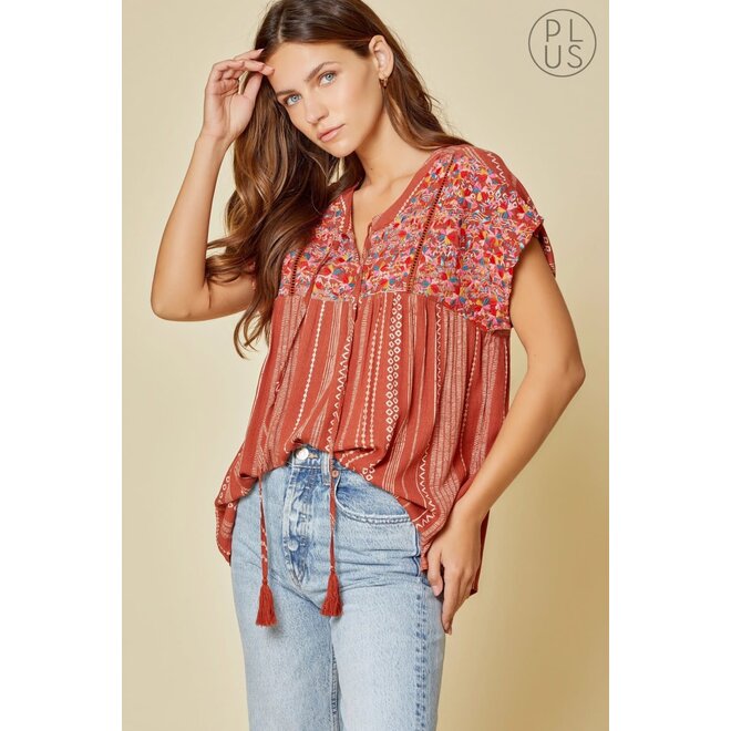 The Bella Epicee Embroidered Striped Top
