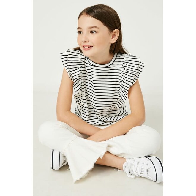 Girls Stripe Ruffle Sleeve Top