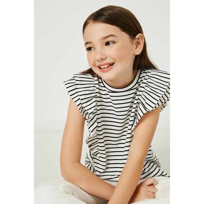 Girls Stripe Ruffle Sleeve Top