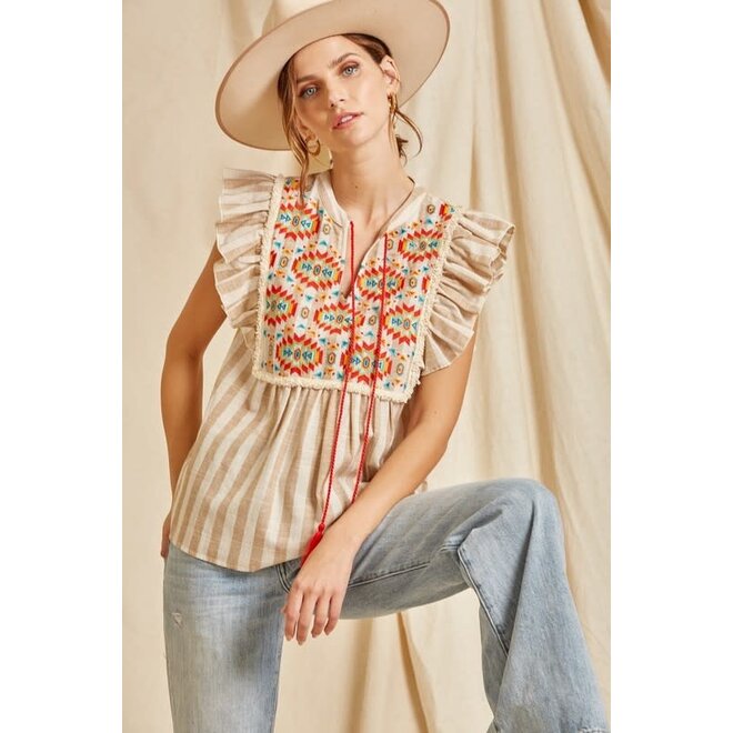 The Bella Boho Striped Embroidered Top