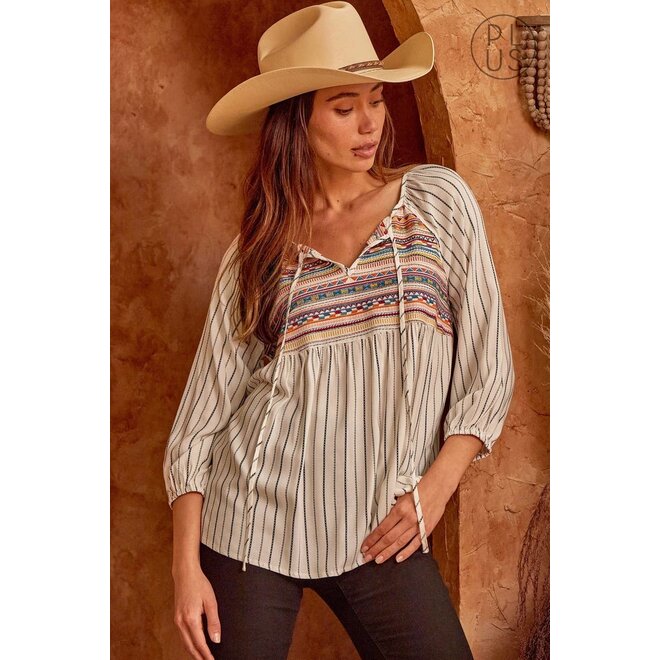 The Bella Bentley Embroidered Striped Tunic Top Curve Plus