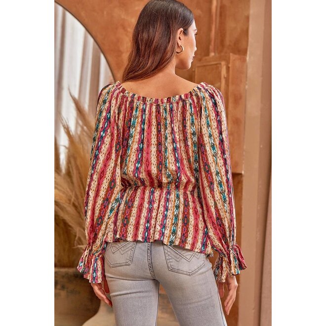The Bella Rory off The Shoulder Aztec Stripe Top