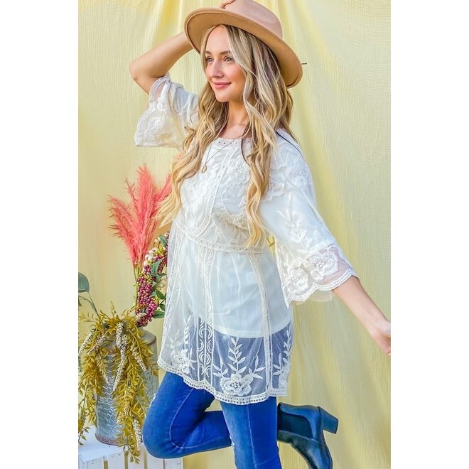 The Anastasia Floral Embroidered Mesh Tunic Top