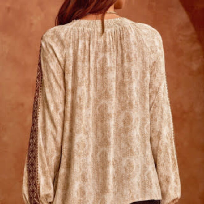 The Ruby Kat Taupe Embroidered Full Sleeve Blouse Curve +