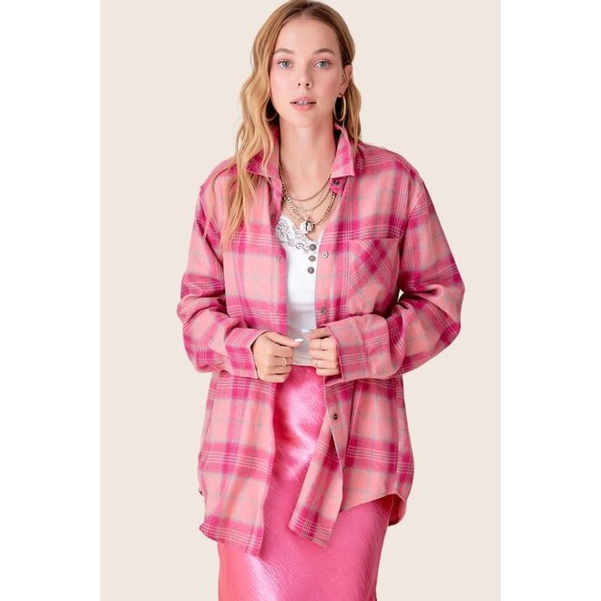 The Bella Barbiecore Plaid Button Down - BarnKat Clothing