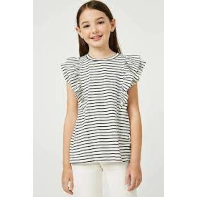 Girls Stripe Ruffle Sleeve Top