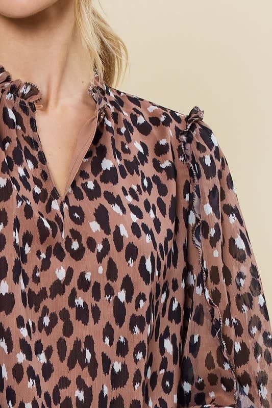 Leopard ruffle deals sleeve top