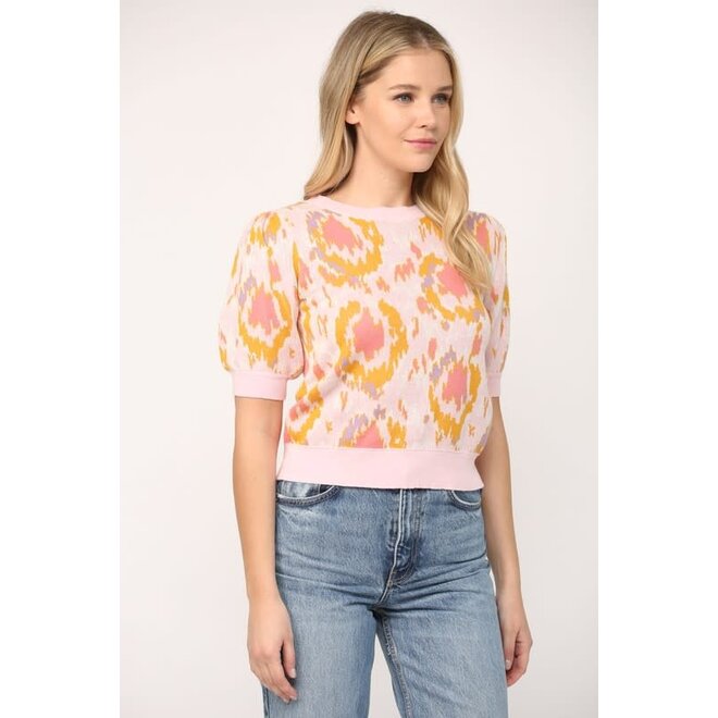 The Eye Kat Multicolored Short Puff Sleeve Sweater