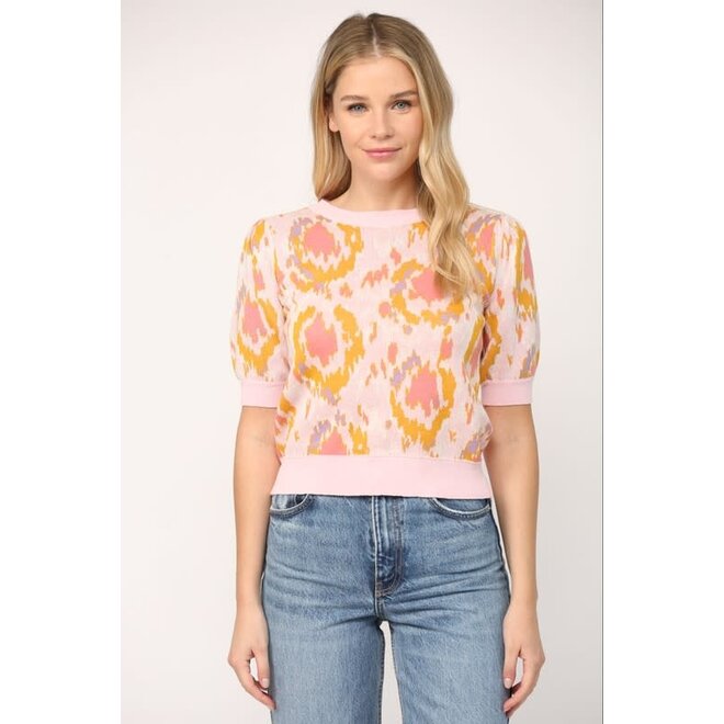 The Eye Kat Multicolored Short Puff Sleeve Sweater