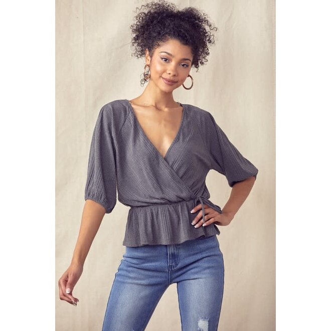 The Bella Union Wrap Ribbed Peplum Top - BarnKat Clothing