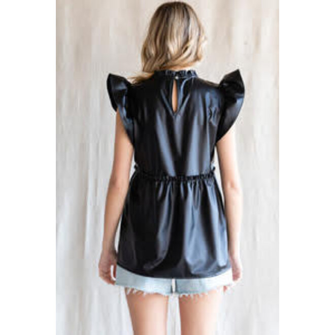 The Bella Clancy Pleather Puff Sleeve Blouse