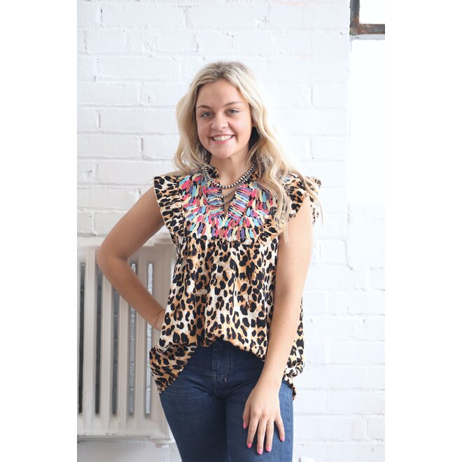 The Bella Temple Leopard Embroidered Ruffle Curve +