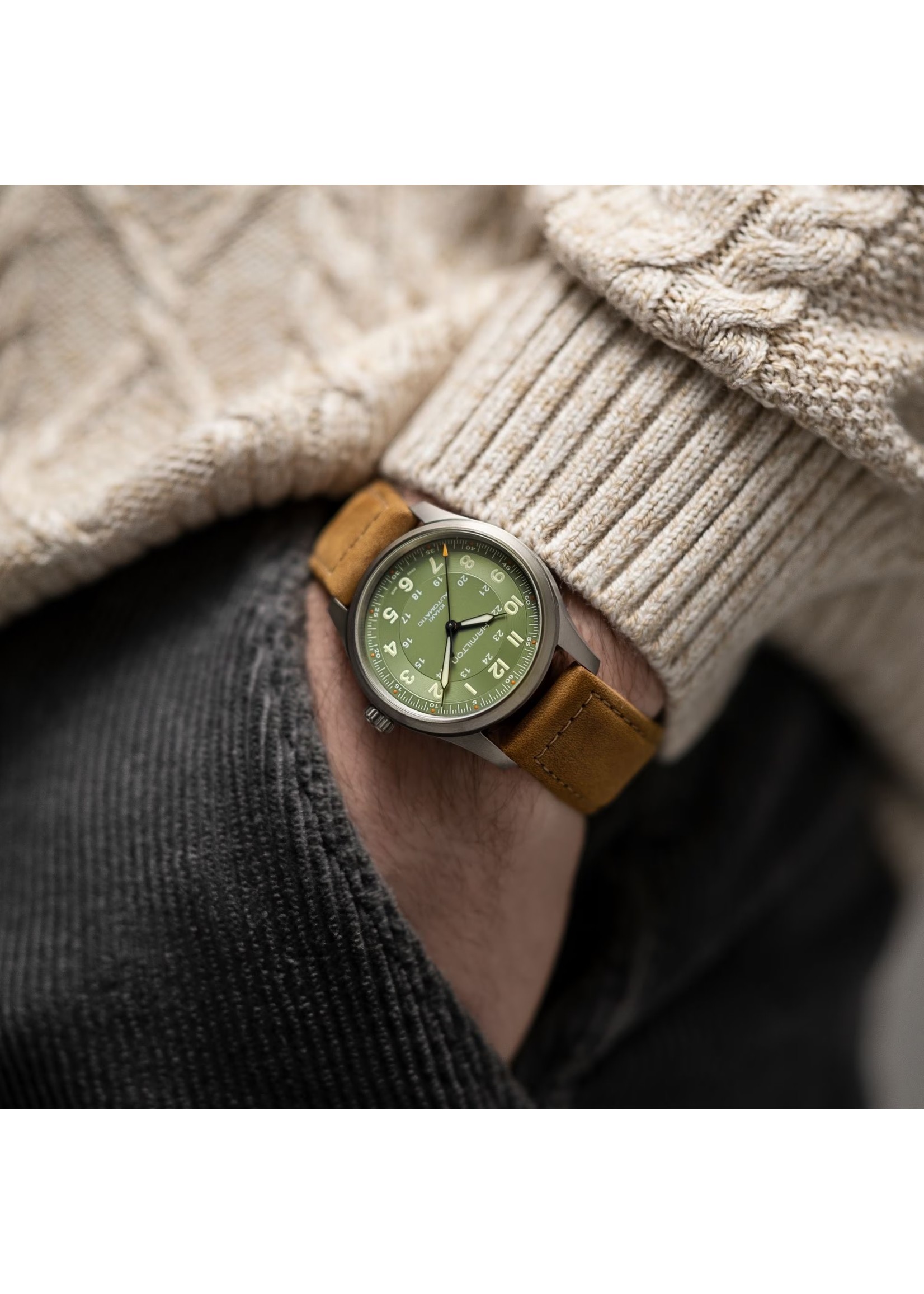 Khaki Field Titanium - Green dial - Brown strap - H70205860