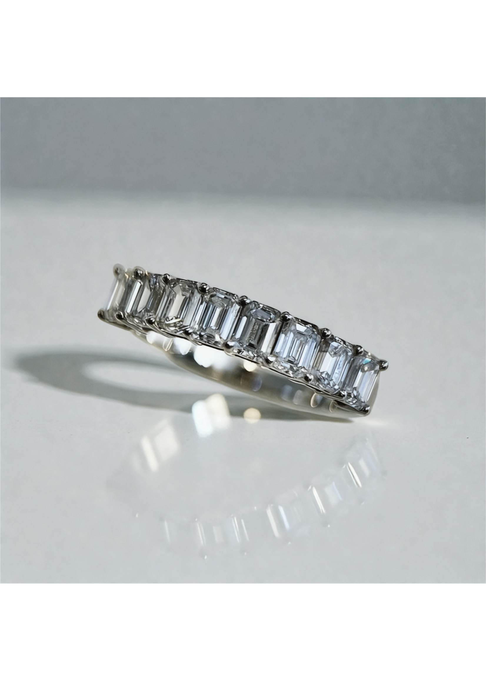 Oceans Lignée Emerald Cut Half Eternity Ring 14K White Gold 1.65 CT
