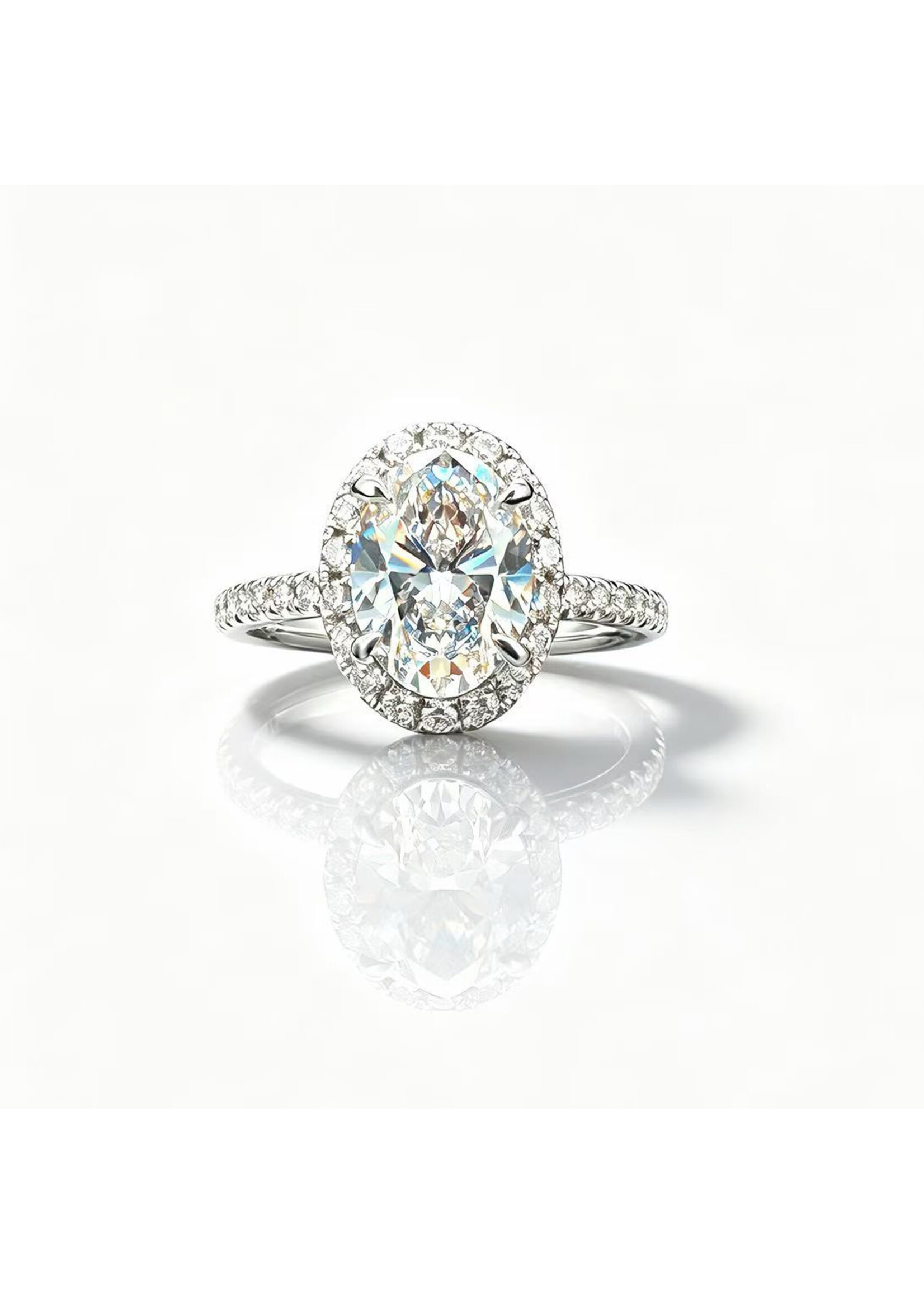 Oceans 18K White Gold Ring with 2.755 CT Oval-Cut Diamond
