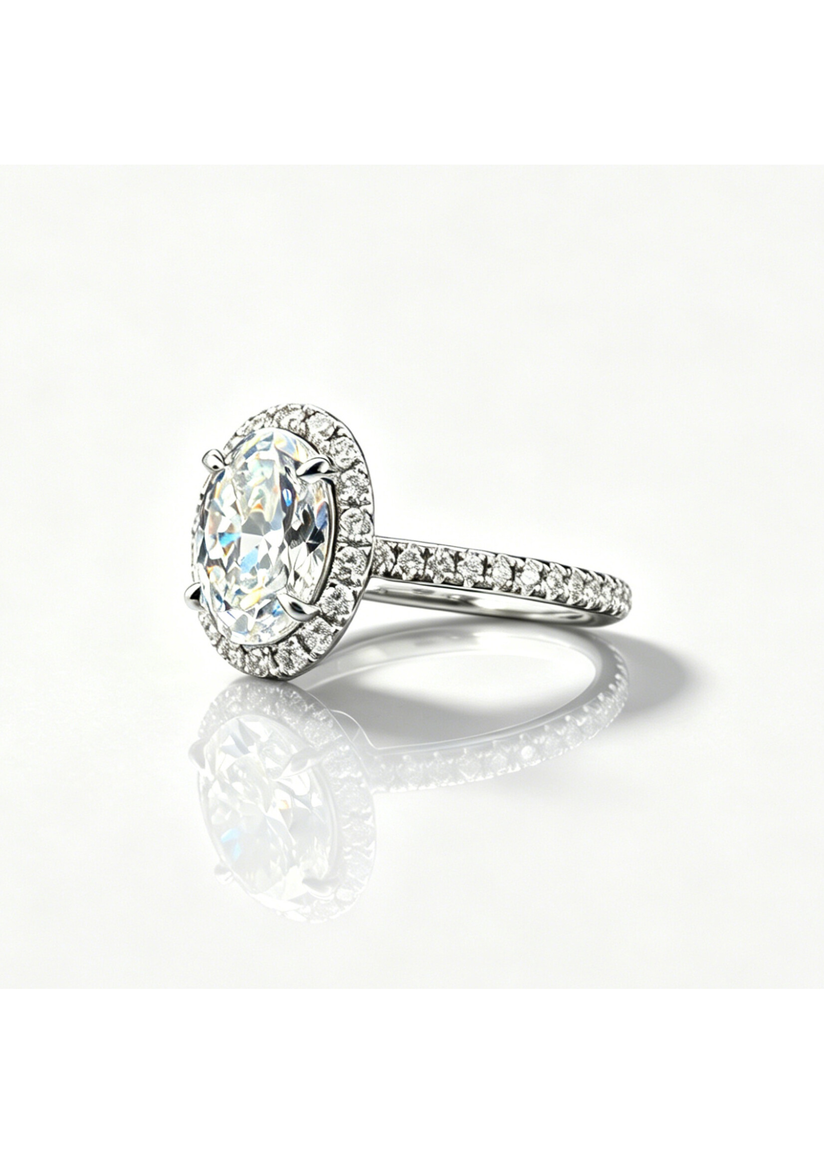 Oceans 18K White Gold Ring with 2.755 CT Oval-Cut Diamond