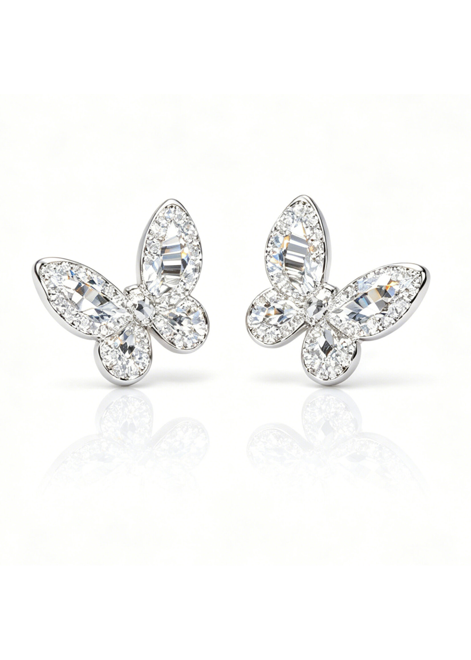 Oceans Natural Diamond Butterfly Diamond Ear Studs 18K White Gold