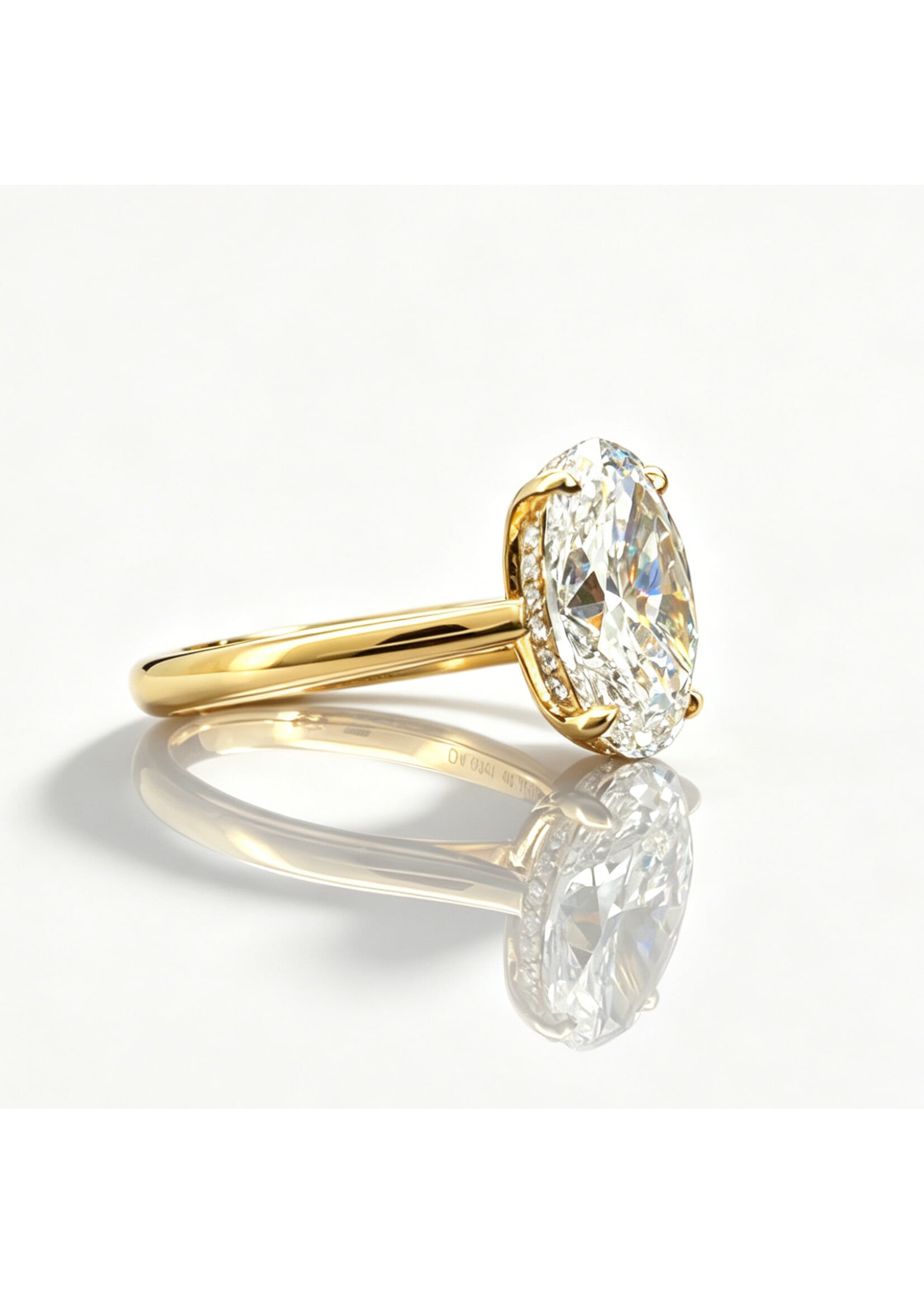 Oceans 18K Yellow Gold Hidden Halo Ring with 4.214 CT Oval Diamond