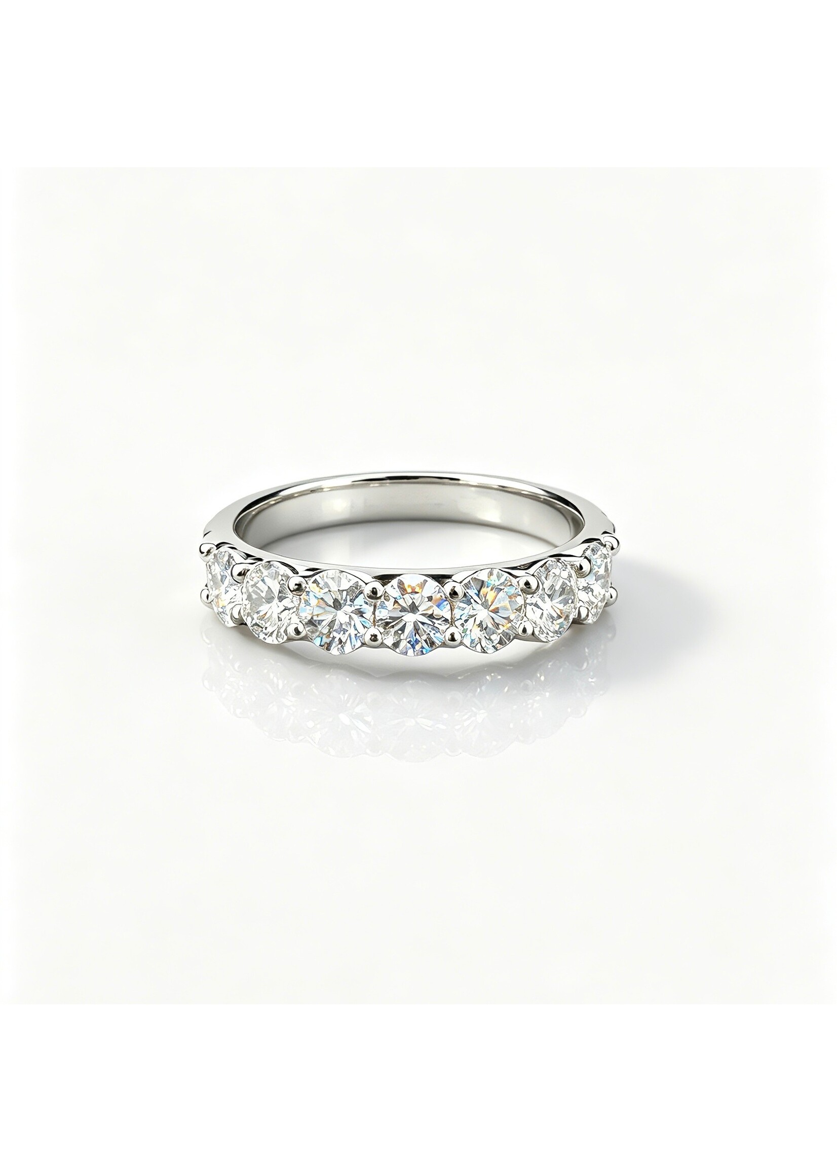 Oceans Lignée Round Cut Half Eternity Ring 14K White Gold 1.06CT