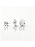 Oceans Platinum Round Brilliant Halo Diamond Stud Earrings