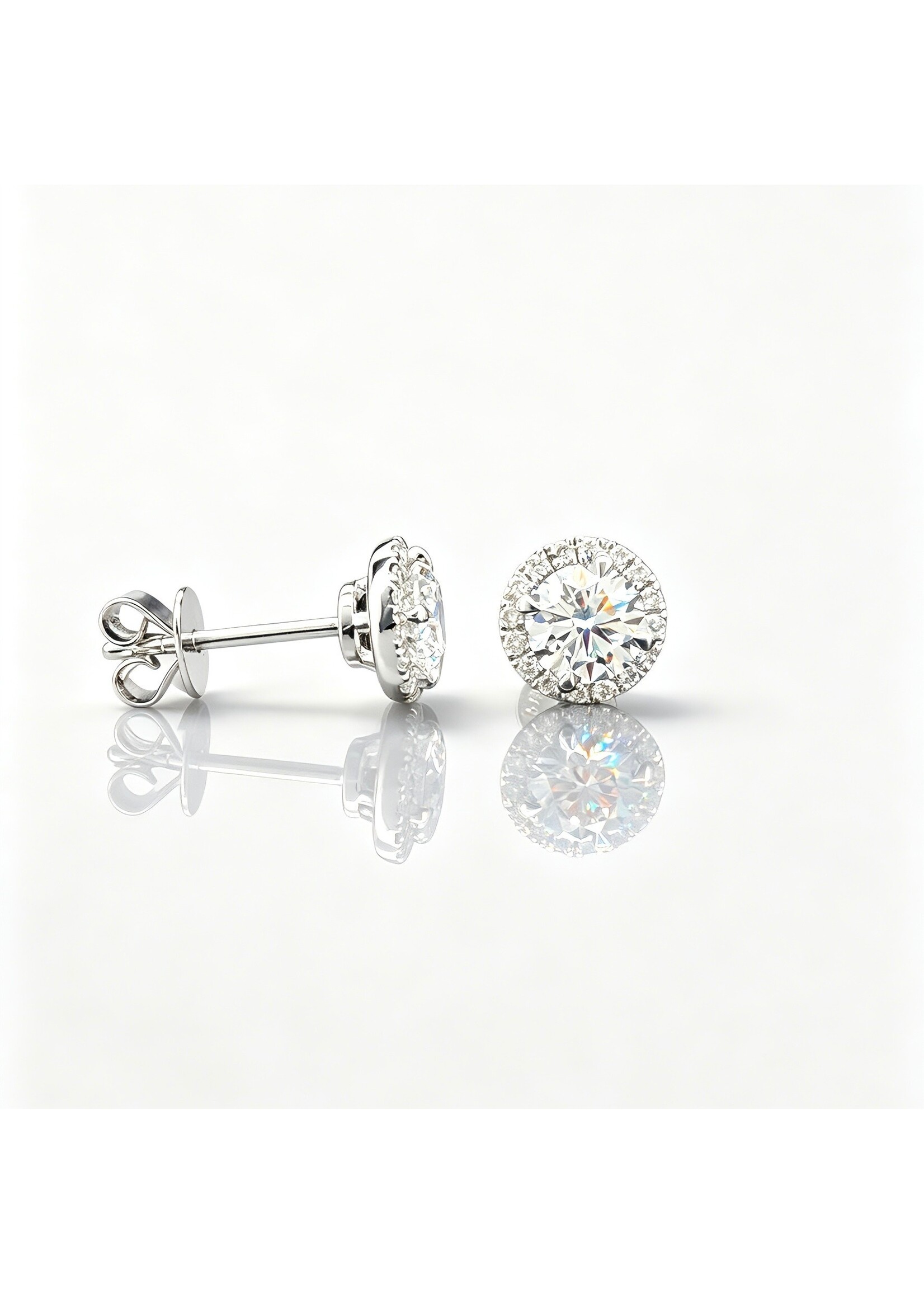 Oceans Platinum Round Brilliant Halo Diamond Stud Earrings