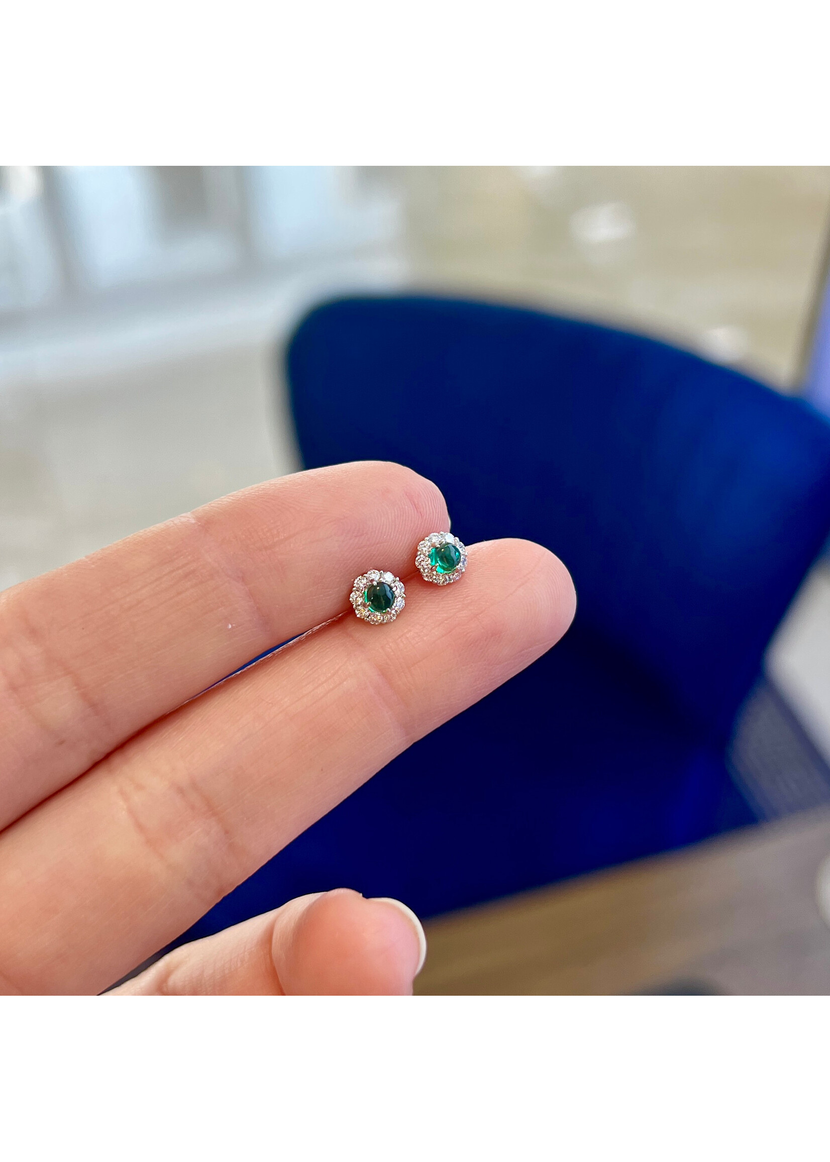Oceans Verdelle Emerald and Diamond Platinum Ear Studs