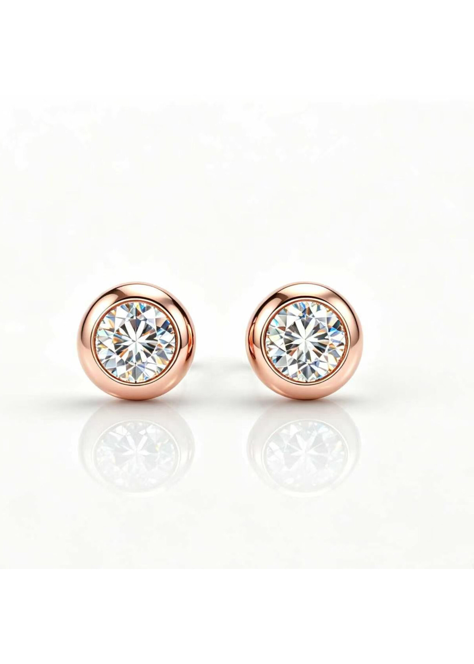 Oceans Tressa Round Brilliant Cut Ear Studs 14K Rose Gold 1CT