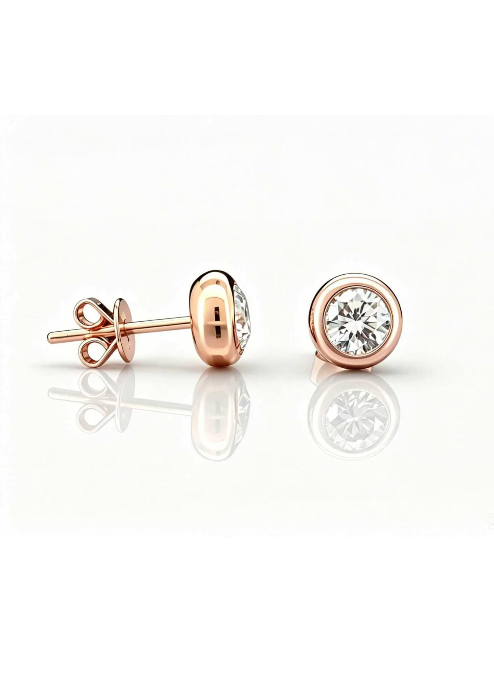 Oceans Tressa Round Brilliant Cut Ear Studs 14K Rose Gold 1CT