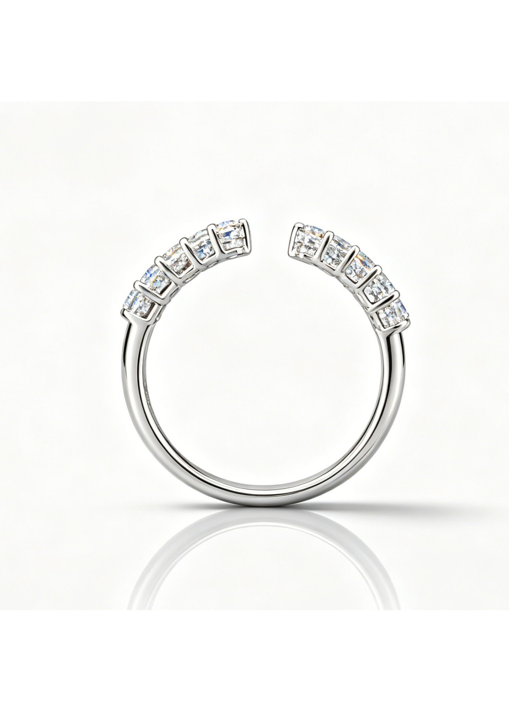 Oceans Small Lignée Classique Open Heart Stackable Cut Half Eternity Platinum Ring 0.34CT