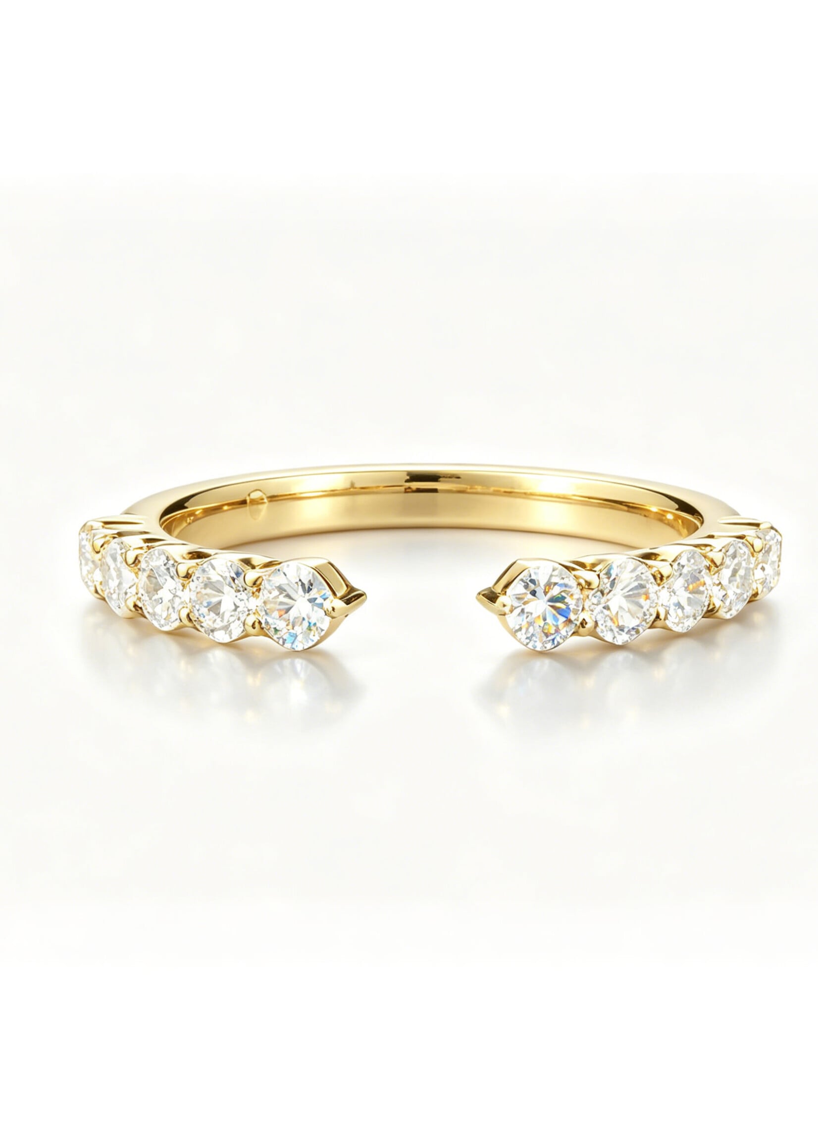 Oceans Small Lignée Classique Open Heart Stackable Cut Half Eternity 14K Yellow Gold Ring 0.33CT