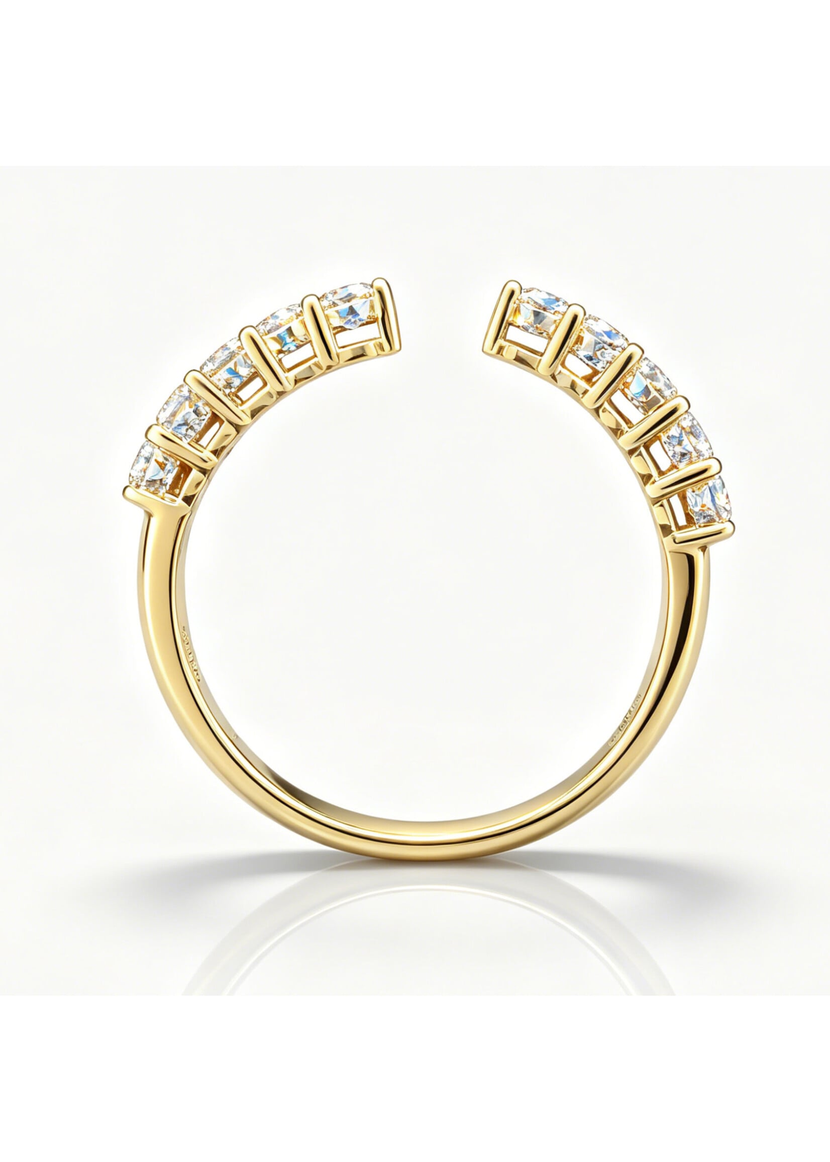 Oceans Small Lignée Classique Open Heart Stackable Cut Half Eternity 14K Yellow Gold Ring 0.33CT