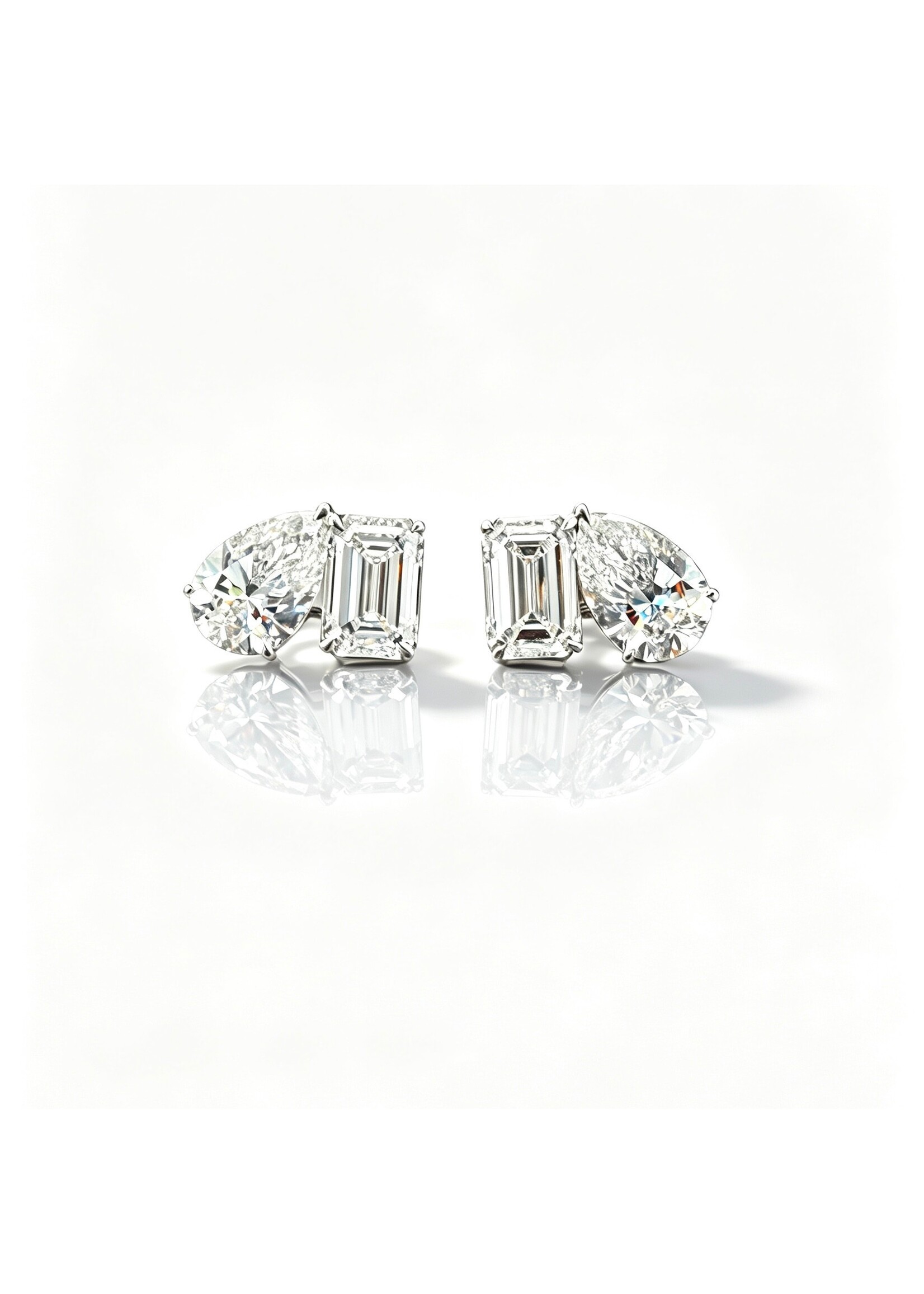 Oceans 14K White Gold 4 CTW Emerald & Pear Two-Stone Diamond Earrings