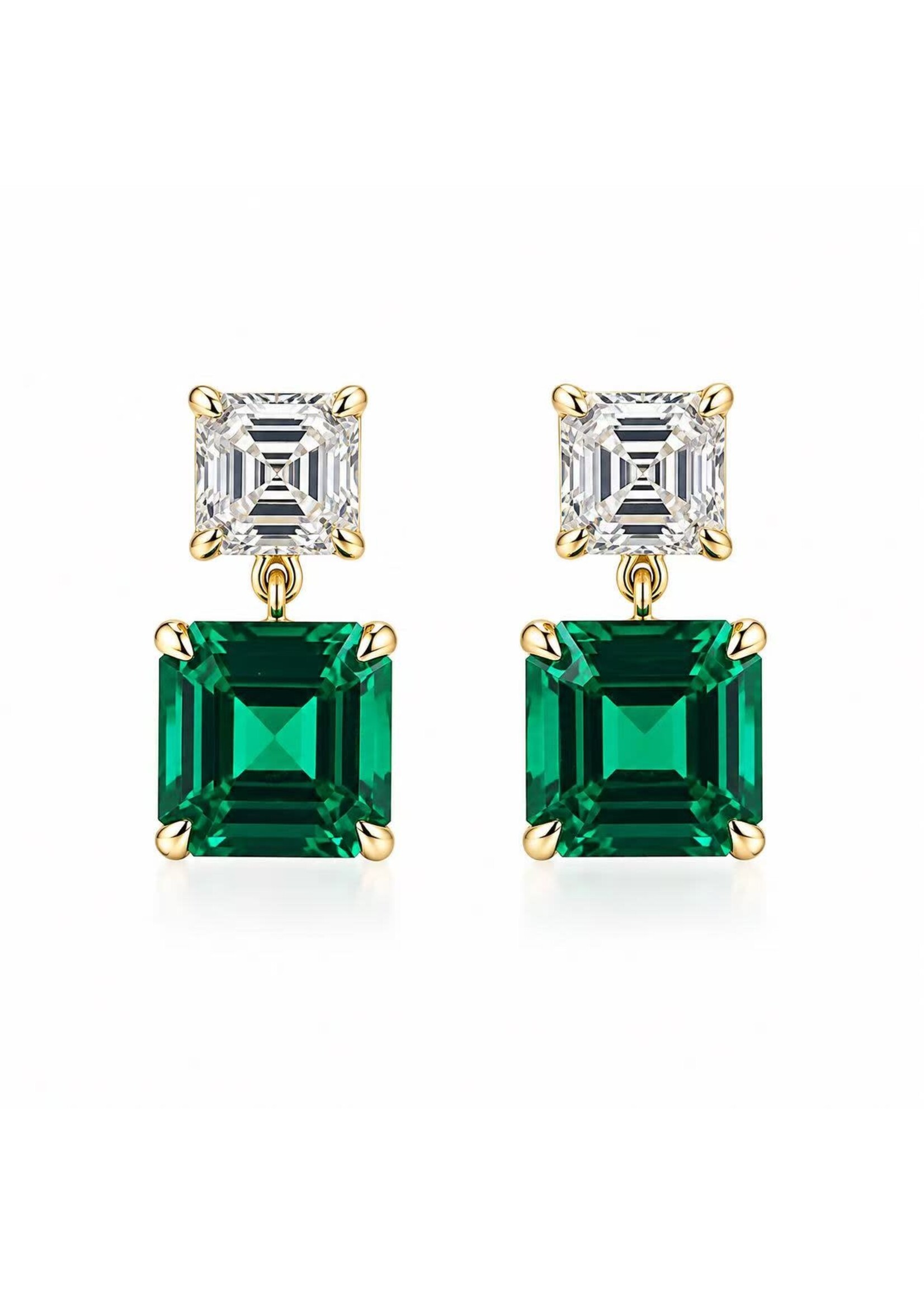 Oceans Emerald Éclat Lab-Created Emerald & Asscher Diamond Drop Earrings – 3.64 CTW, 14K Gold