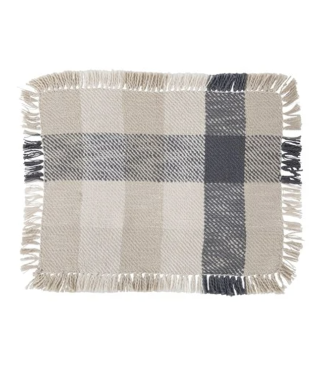 Woven Cotton Placemat with Buffalo Check Blue and Fringe