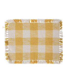Woven Cotton Placemat with Buffalo Check Yellow and Fringe