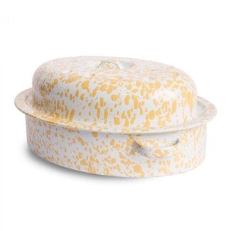 Crow Canyon Large Covered Oval Roaster - Yellow Splatter