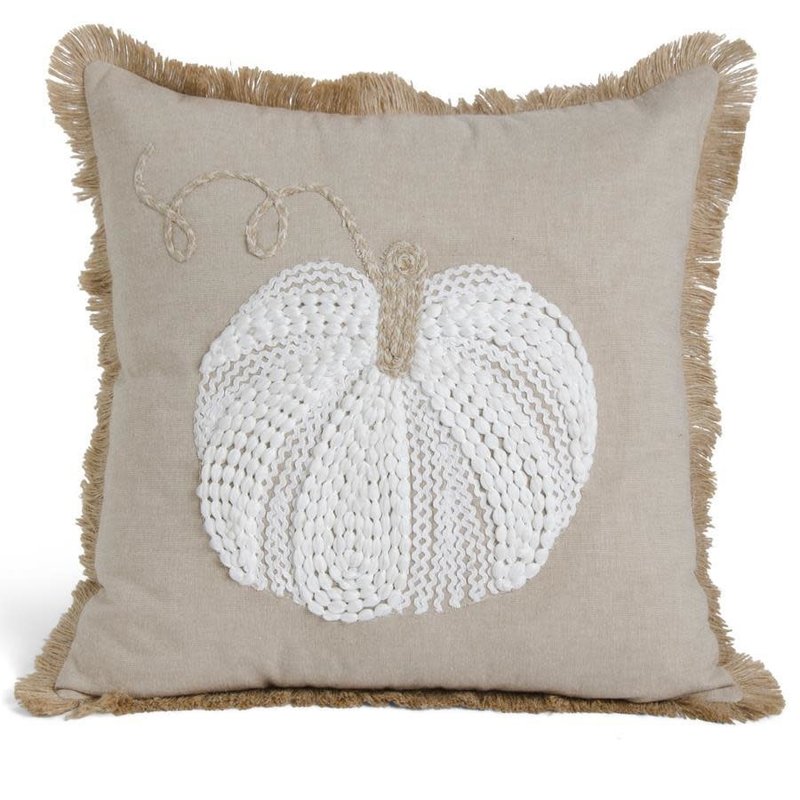 Square Tan Cotton Pillow w/ Pumpkin 19” - Sale