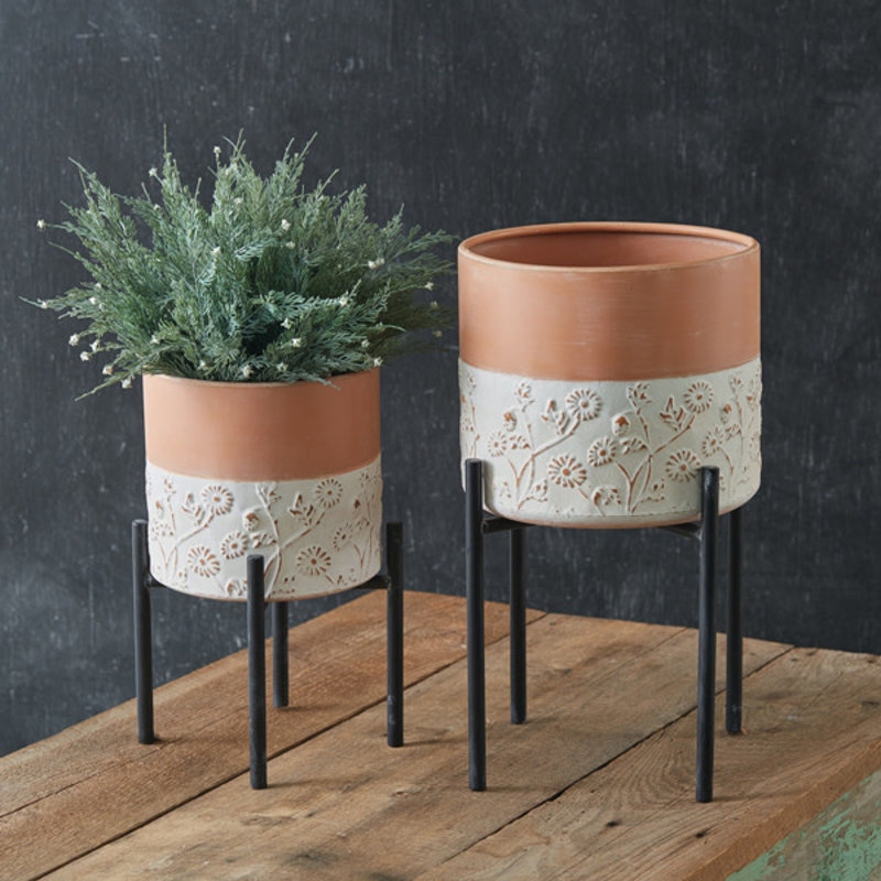 Large Floral Embossed Plant Stand