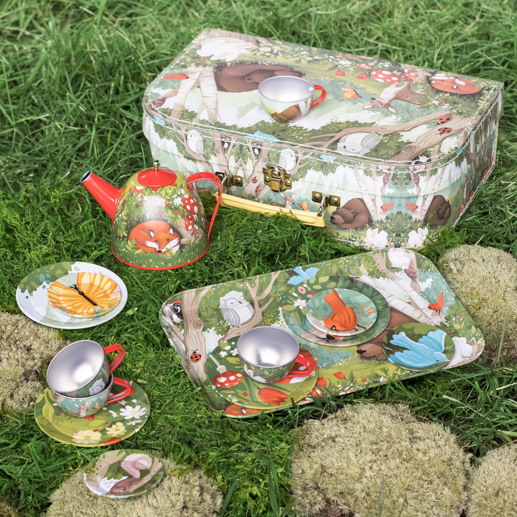HearthSong Children's Tin Tea Set Woodland Themed