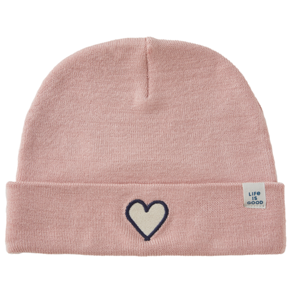 Life is Good Adult Heart Cuffed Beanie Pink