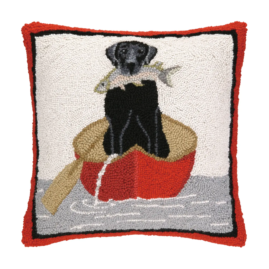 Peking Handicraft Black Lab Dog Canoe Hook Pillow