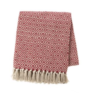 Red and Natural Diamond Woven Throw